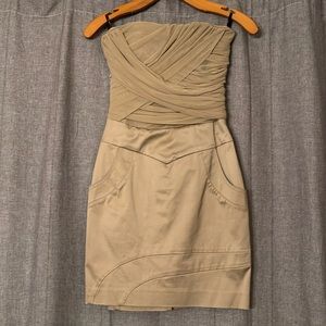 Women’s Bebe Khaki Green strapless dress, size 4